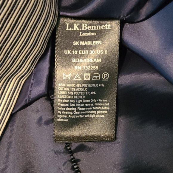 L.K. Bennett Mableen Navy and Cream Stripe Skirt - Picture 9 of 15